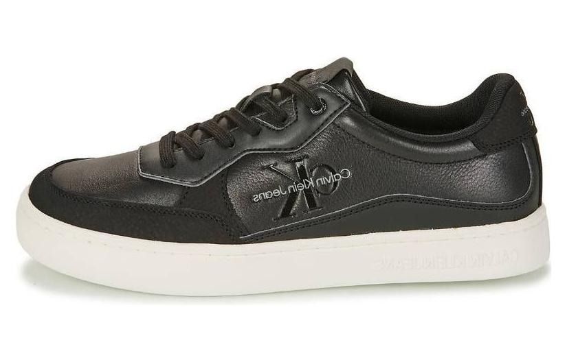 CKJ CALVIN KLEIN JEANS Leather Low top Skateboard Shoes Men's Black