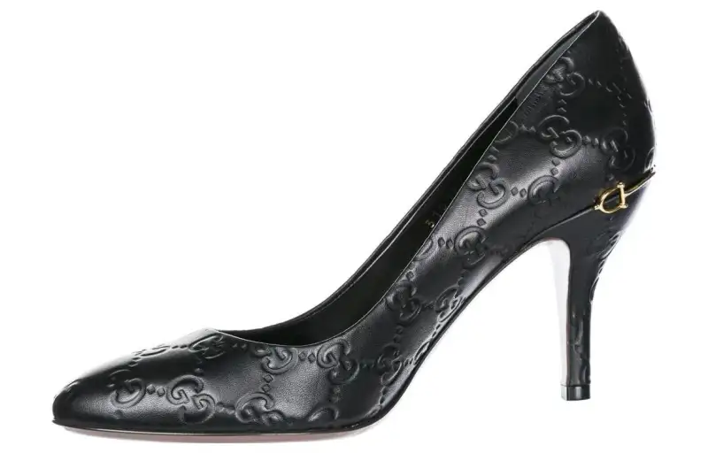 GUCCI Leather Slim Heel High Heels 7.4cm Women's Black