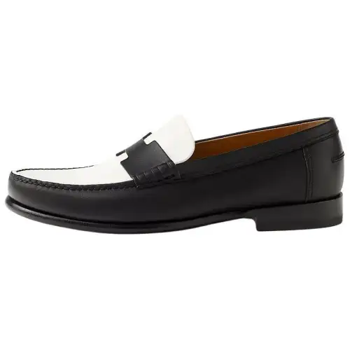 HERMES Kennedy Loafers Calfskin Casual Shoes Men's Black White