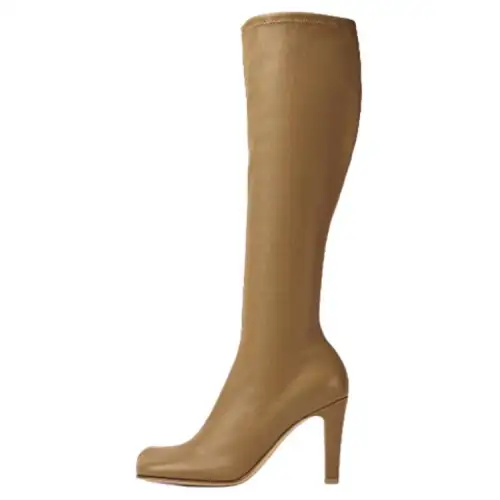 Bottega Veneta Bloc Leather Knee High Boots 9cm Women's Brown