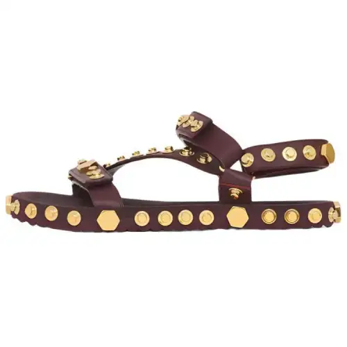 Burberry Leather One Strap Sandals Women's Dark Chestnut