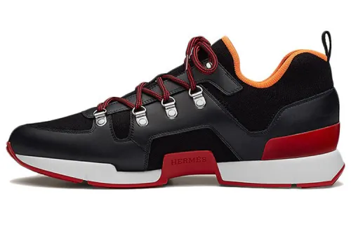 HERMES Défi Cow Leather, Textile Low top Athletic Shoes Men's Black