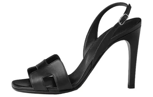 HERMES Holy Cow Leather One Strap Sandals 10.5cm Women's Black