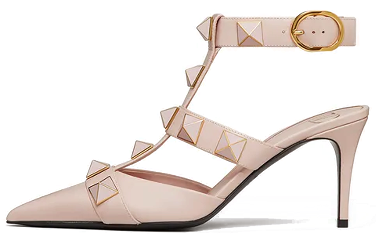 Valentino Roman Stud Leather Slim Heel High Heels Women's Pink