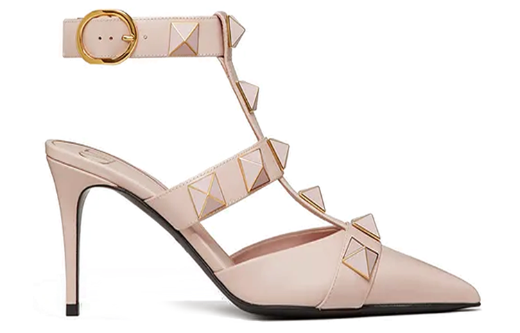 Valentino Roman Stud Leather Slim Heel High Heels Women's Pink