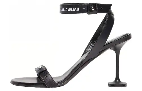 Balenciaga Afterhour Leather One Strap Sandals 9cm Women's Black