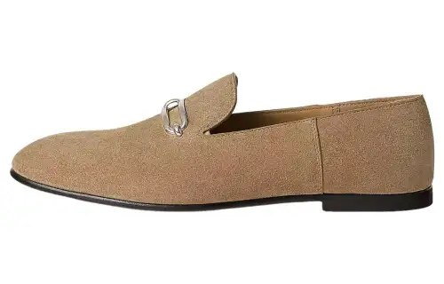 HERMES Gentleman Suede Loafers Men's Beige