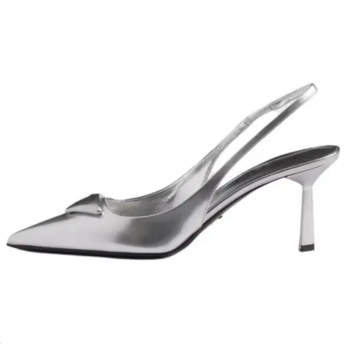 PRADA Leather Slim Heel High Heels 7.5cm Women's Silver