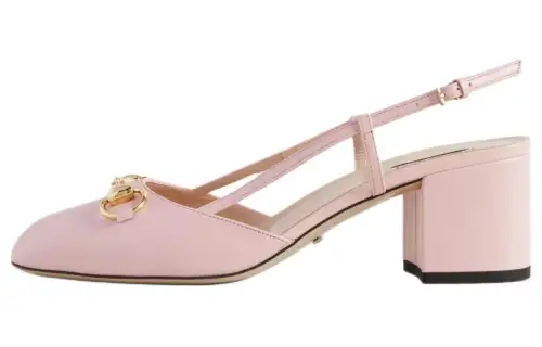 GUCCI Horsebit Leather Chunky Heel High Heels 5.5cm Women's Light Pink