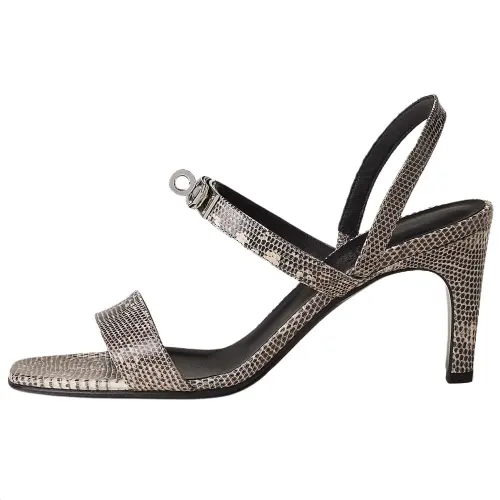 HERMES Glamour Lizard Skin One Strap Sandals 7.5cm Women's Black