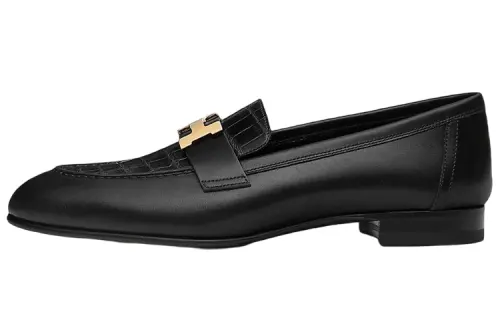 HERMES Crocodile Leather Women's Casual Shoes Women's Black