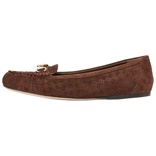 GUCCI Horsebit GG Suede Casual Shoes Women's Brown