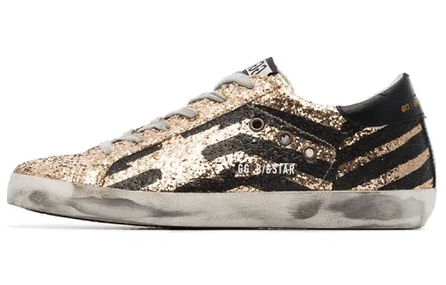 Golden Goose Super Star Stylish Skateboarding Shoes Women's Black Gold Distressed