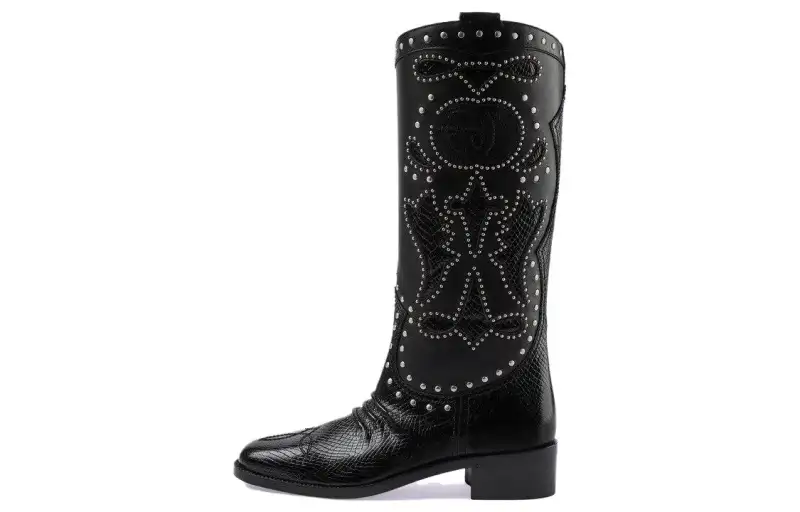 GUCCI Double G Leather Knee High Boots 3.5cm Women's Black