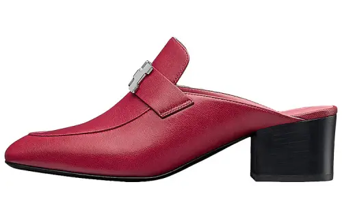 HERMES Paradis Closed Toe Slippers Women's Rose Red