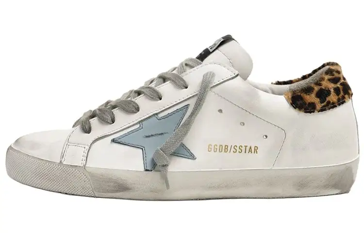 Golden Goose Super Star Leather Stylish Skateboarding Shoes Women's White Leopard Print Tail Distressed