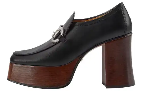 GUCCI Platform Horsebit Loafer Black Brown Women's
