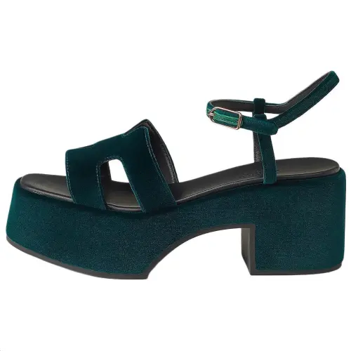 HERMES Jam Suede One Strap Sandals 7.5cm Women's Green