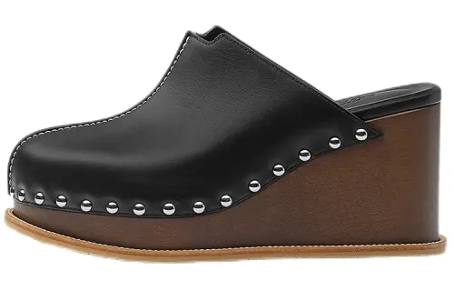 HERMES Rubber Sole Closed Toe Slippers Women's Black