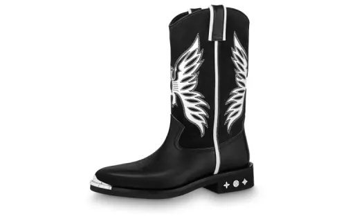 LOUIS VUITTON Canyon Leather Knee high Boots Men's Black White