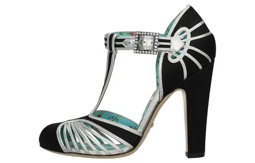 GUCCI PU Leather Chunky Heel High Heels Women's Black Silver