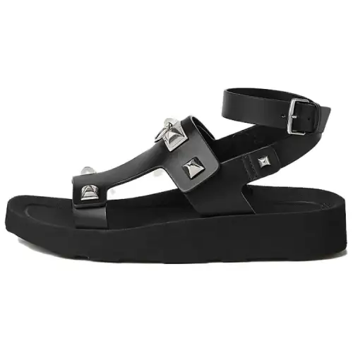 HERMES Intuition Cow Leather One Strap Sandals Women's Black