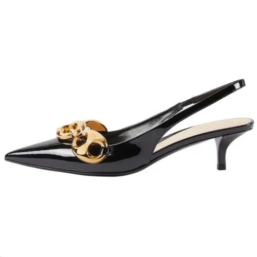 GUCCI Marina Chain Patent Leather Slim Heel High Heels 4.5cm Women's Black