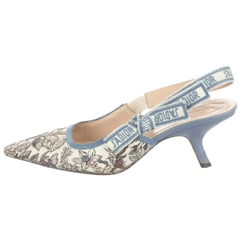 DIOR J'Adior Cotton Fabric Slim Heel High Heels 6.5cm Women's Blue