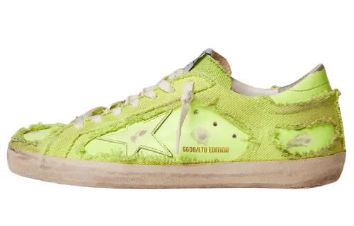 Golden Goose Super Star Lab Leather Stylish Skateboarding Shoes Men's Neon Yellow Distressed