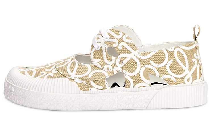 LOEWE Terra Vulca Canvas Lace Up Low top Stylish Skateboarding Shoes Men's Ecru