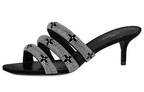 LOUIS VUITTON Rhinestone Slide Slippers Women's Black
