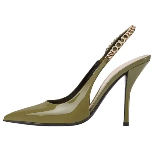 GUCCI Signoria Patent Leather Slim Heel High Heels 10.4cm Women's Green
