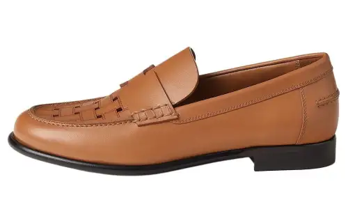 HERMES Kennedy Leather Loafers Women's Brown