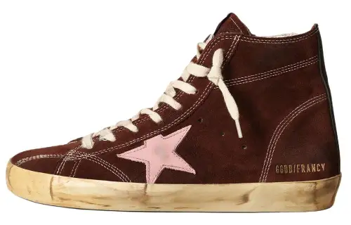 Golden Goose Francy Leather High top Skateboard Shoes Women's Red Pink Distressed