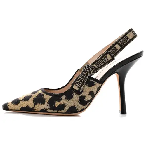 DIOR J'Adior Leopard Print Slim Heel High Heels 10cm Women's Black Yellow