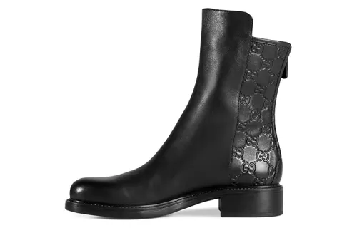 GUCCI Leather Fashion Ankle Boots Slip on Flat Women's Black