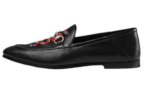 GUCCI Top Grain Cow Leather Casual Shoes Men's Black Red