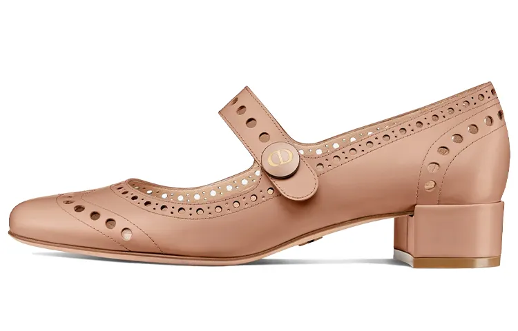 DIOR Teddy D Chunky Heel High Heels 3.8cm Women's Nude