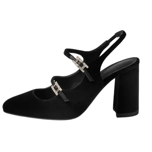 HERMES Jackie Chunky Heel High Heels 9cm Women's Black