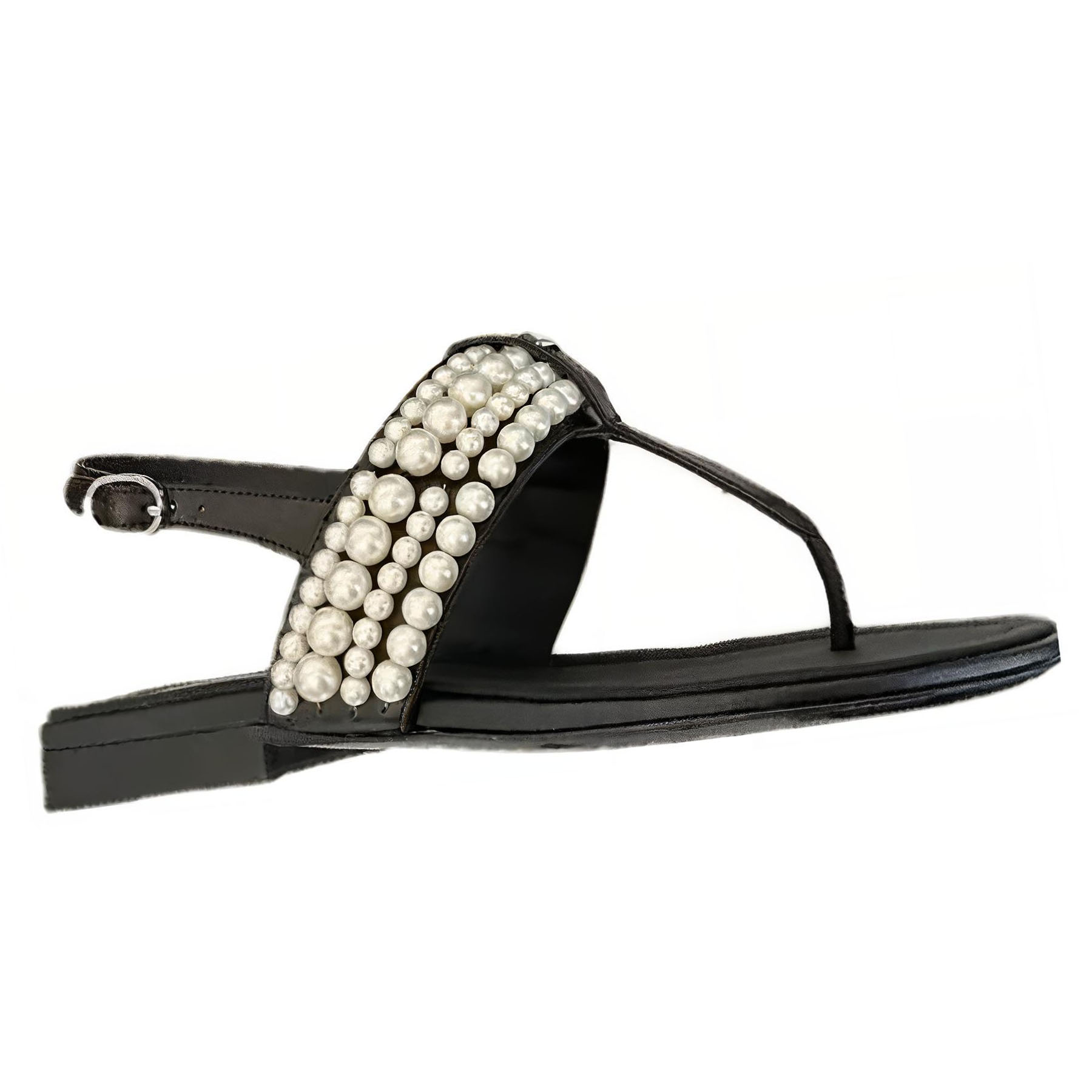CHANEL 23P SS Cow Leather One Strap Sandals Women's Black