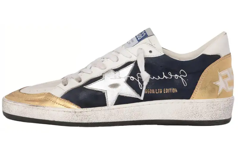 Golden Goose Ball Star Stylish Skateboarding Shoes Women's Black Gold & Silver Multicolor Distressed