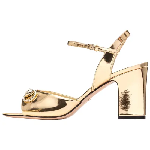 GUCCI Horsebit Leather One Strap Sandals 8cm Women's Gold