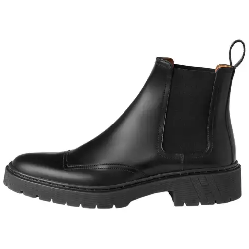 HERMES Leather Ankle Length Chelsea Boots Men's Black