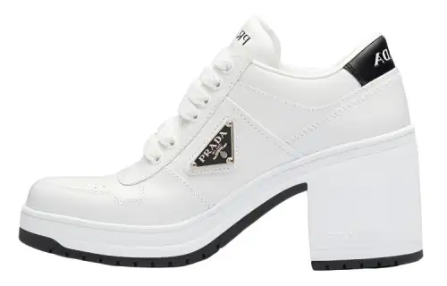 PRADA Downtown Leather Chunky Heel High Heels 8cm Women's White