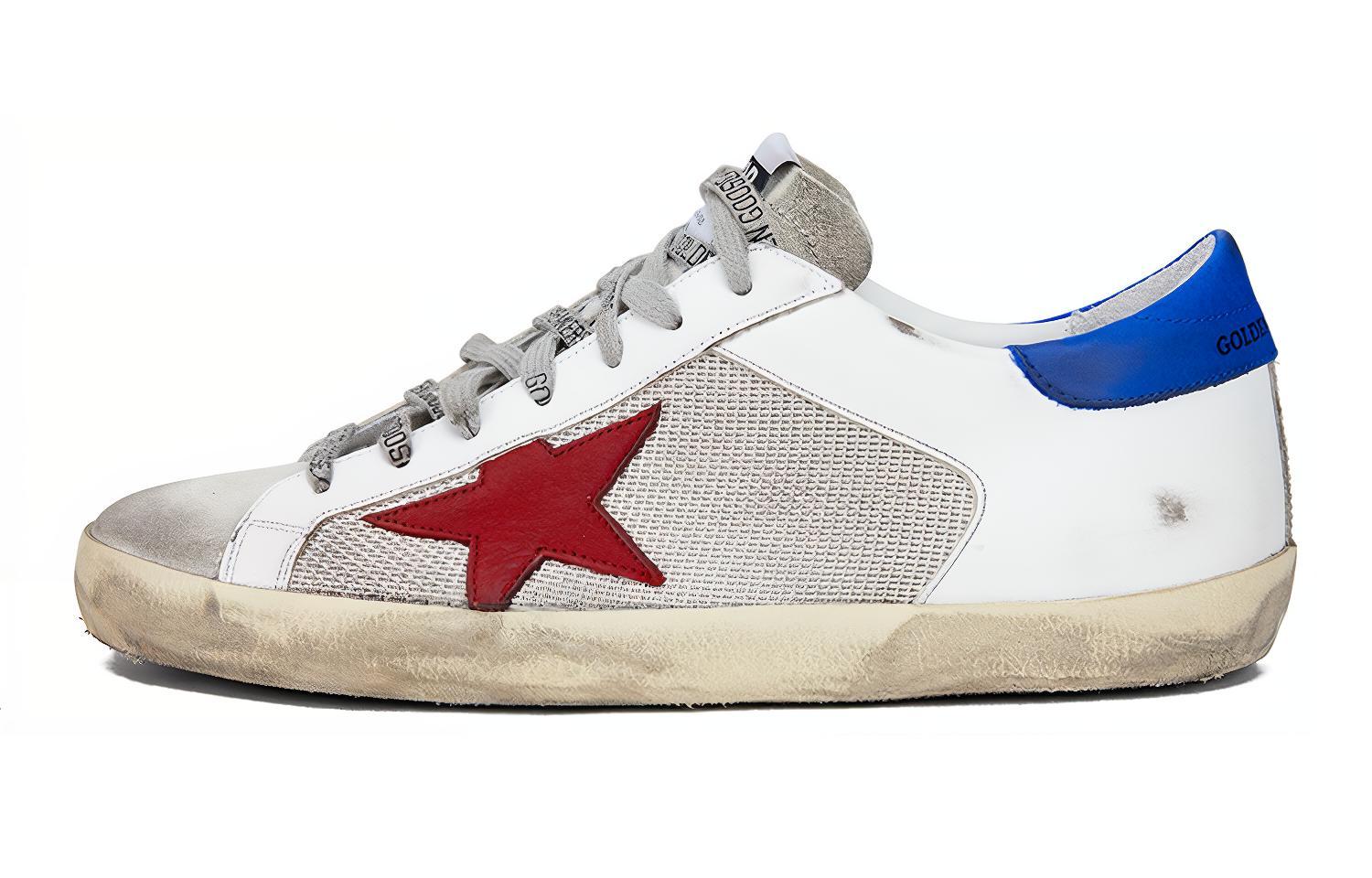 Golden Goose Super Star Cow Leather Distressed Casual Skate Shoes Men's White Blue