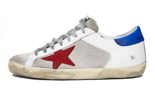 Golden Goose Super Star Cow Leather Distressed Casual Skate Shoes Men's White Blue