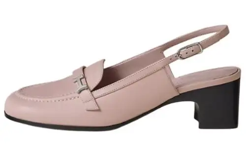 HERMES Infinie Leather Chunky Heel High Heels 5CM Women's Pink
