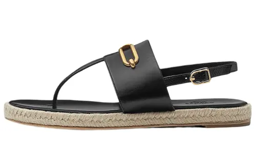 HERMES Leather One Strap Sandals Women's Black