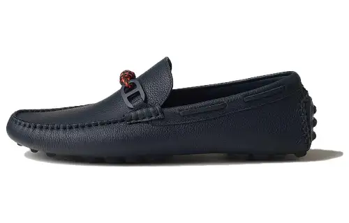 HERMES Top Grain Cow Leather Comfortable And Trendy Loafers Men's Marine Blue