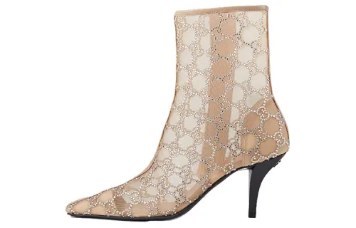 GUCCI Mesh Ankle Boots 7cm Women's Beige